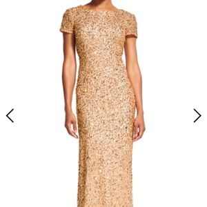 Adrianna Papell Gold Sequin Gown Dress